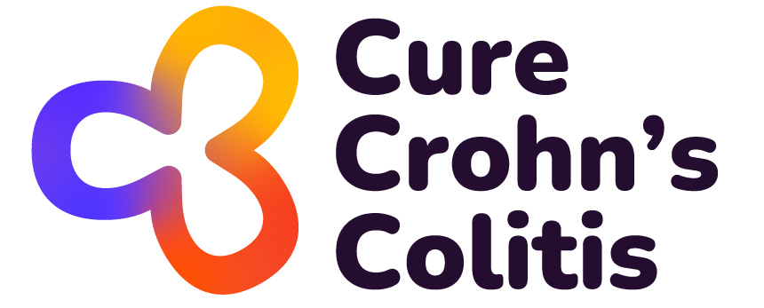 Logo for Cure Crohn's Colitis. An abstract yellow, blue, and orange design.